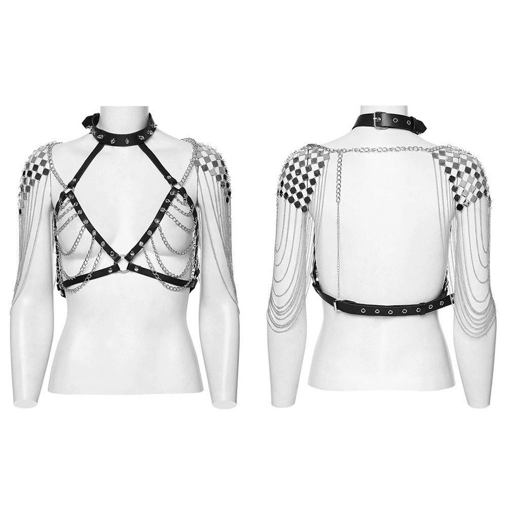 Punk Gothic Sexy Halter Harness with Spikes and Chain Details
