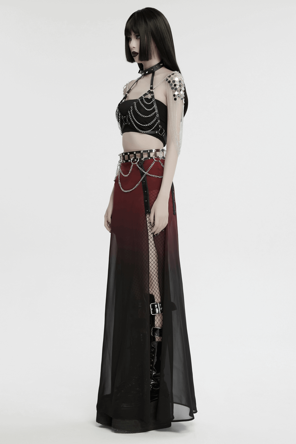 Punk Gothic Sexy Halter Harness with Spikes and Chain Details