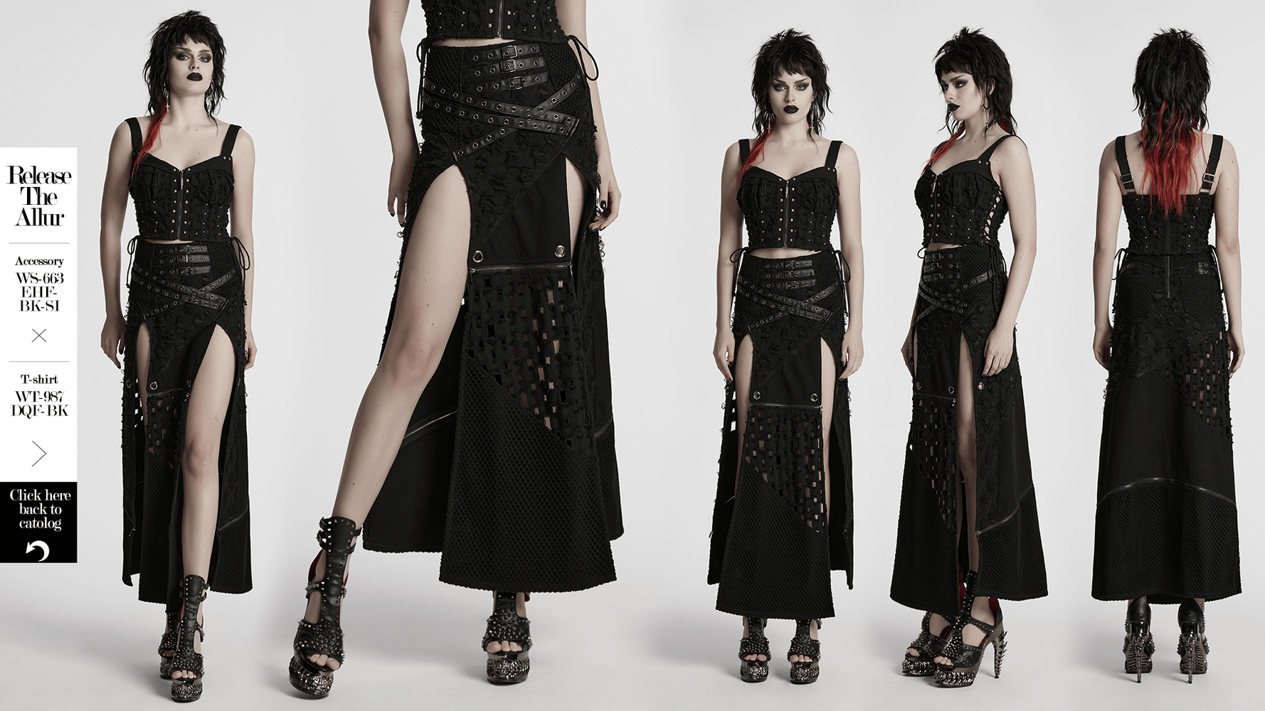 Punk High-Slit Detachable Skirt with Faux Leather Trim