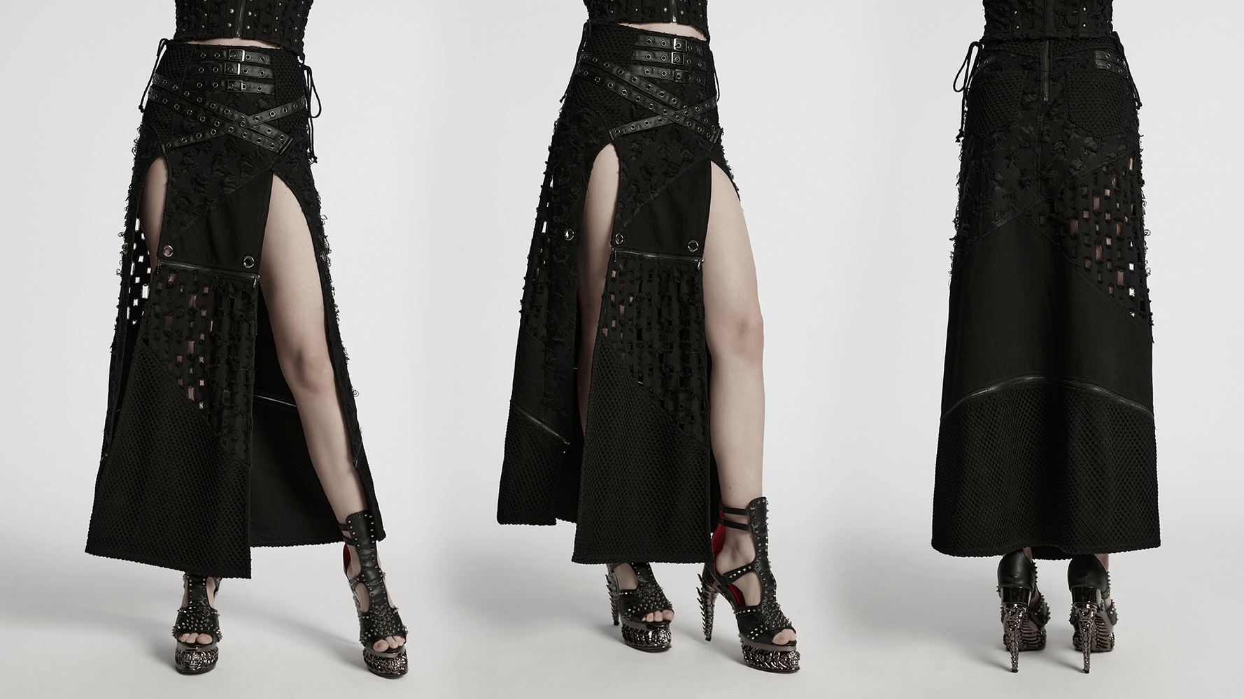 Punk High-Slit Detachable Skirt with Faux Leather Trim