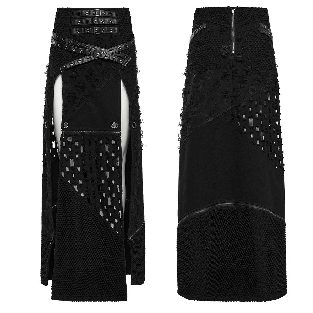 Punk High-Slit Detachable Skirt with Faux Leather Trim
