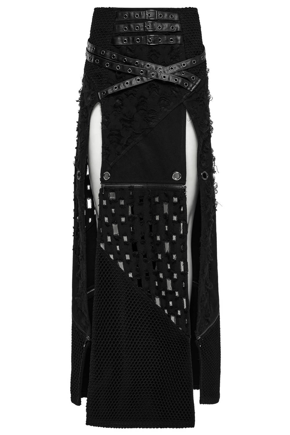 Punk High-Slit Detachable Skirt with Faux Leather Trim