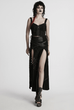 Punk High-Slit Detachable Skirt with Faux Leather Trim