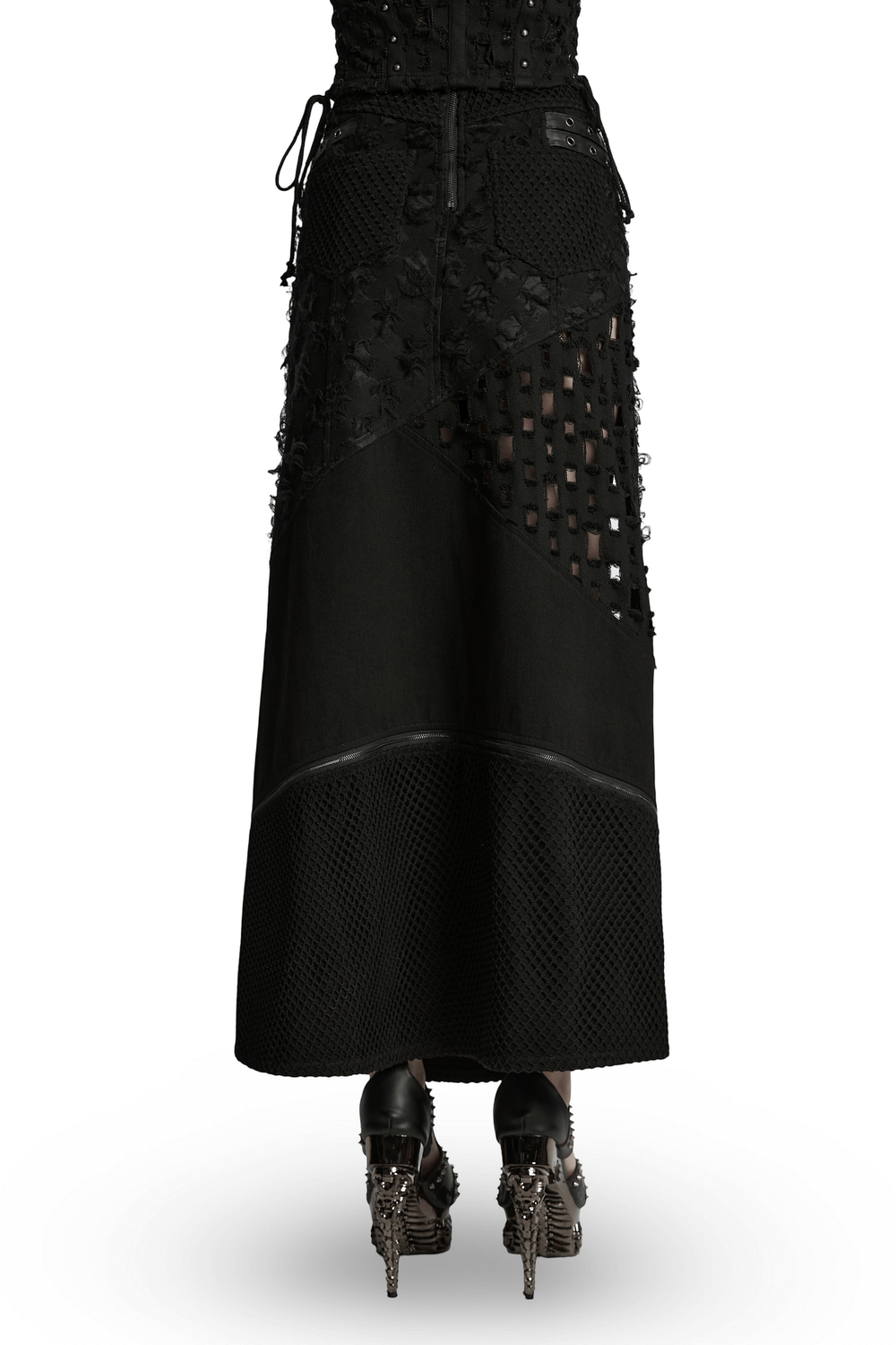 Punk High-Slit Detachable Skirt with Faux Leather Trim