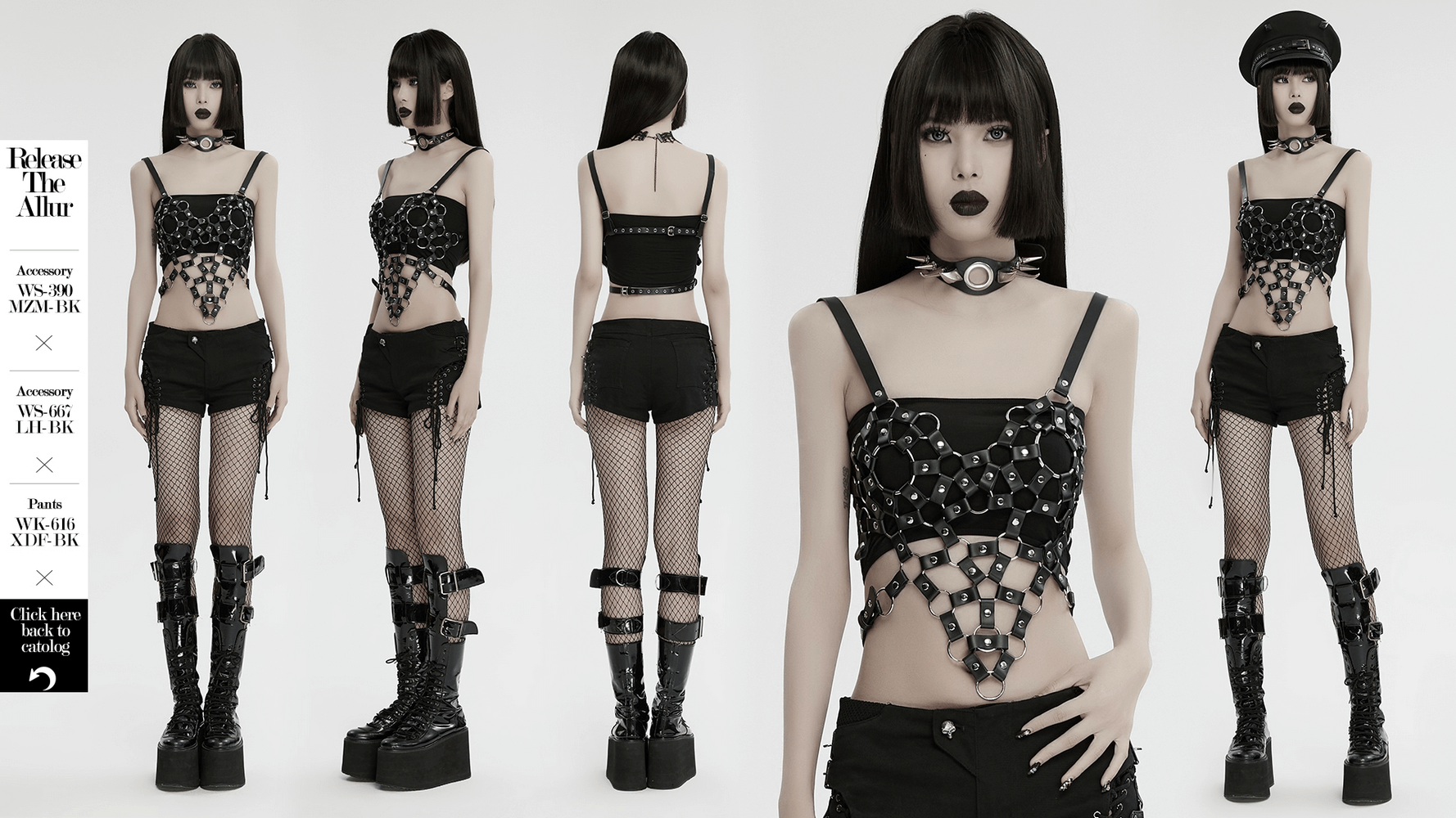 Punk Hollow-Out Leather Crop Top with Strap Detailing