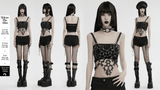 Punk Hollow-Out Leather Crop Top with Strap Detailing