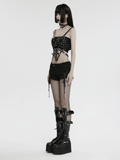 Punk Hollow-Out Leather Crop Top with Strap Detailing