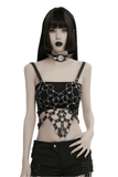 Punk Hollow-Out Leather Crop Top with Strap Detailing