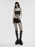 Punk Hollow-Out Leather Crop Top with Strap Detailing