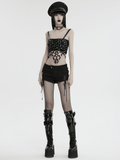Punk Hollow-Out Leather Crop Top with Strap Detailing