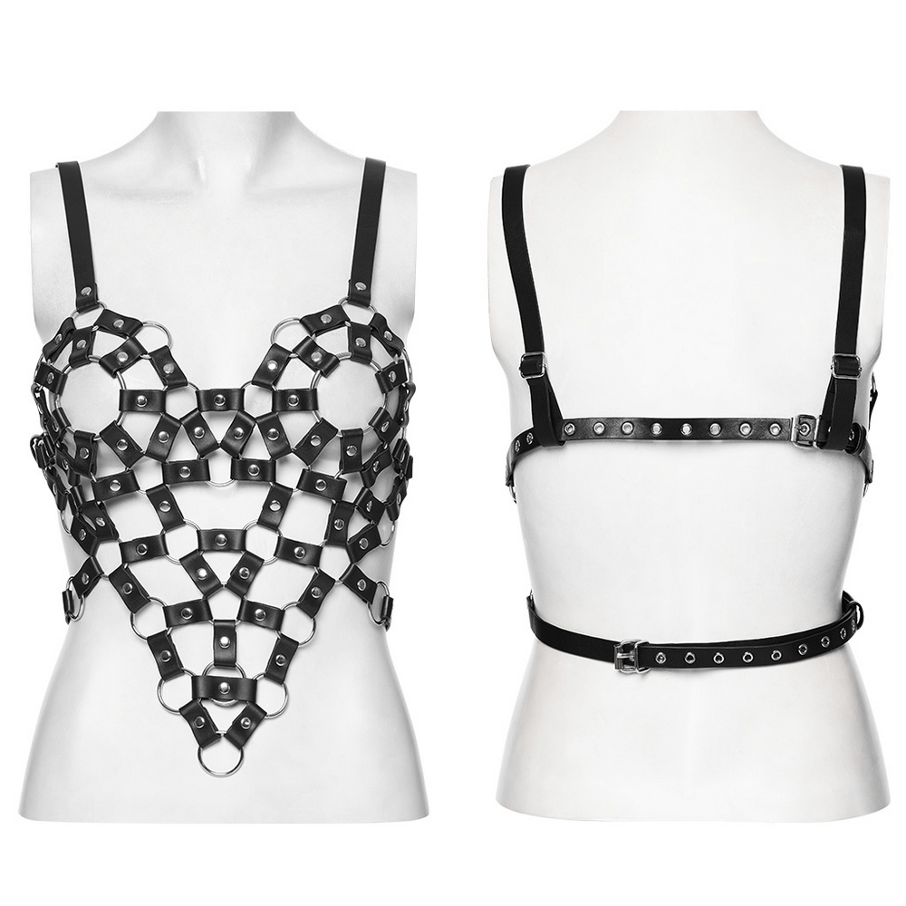 Punk Hollow-Out Leather Crop Top with Strap Detailing