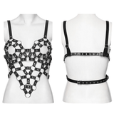 Punk Hollow-Out Leather Crop Top with Strap Detailing