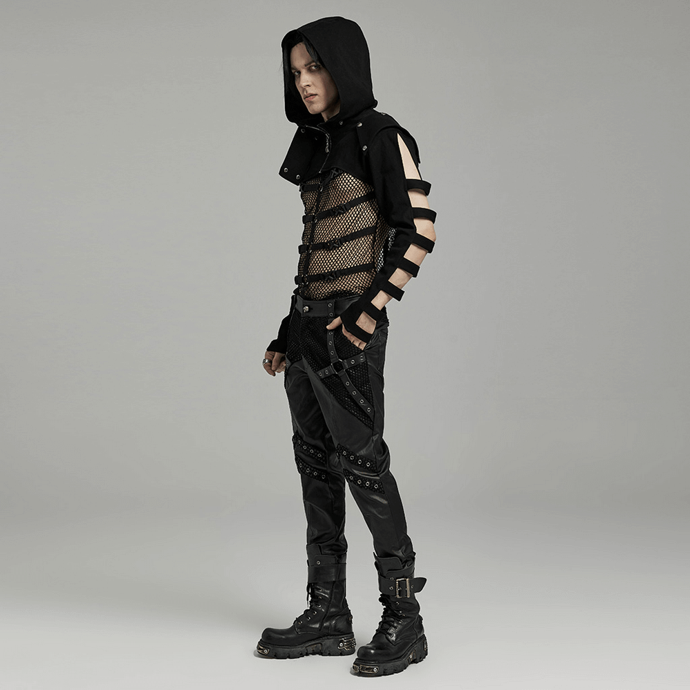 Punk-Inspired Black Short Jacket with Hollow Sleeves