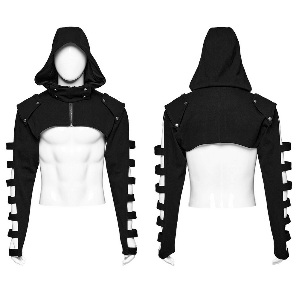 Punk-Inspired Black Short Jacket with Hollow Sleeves