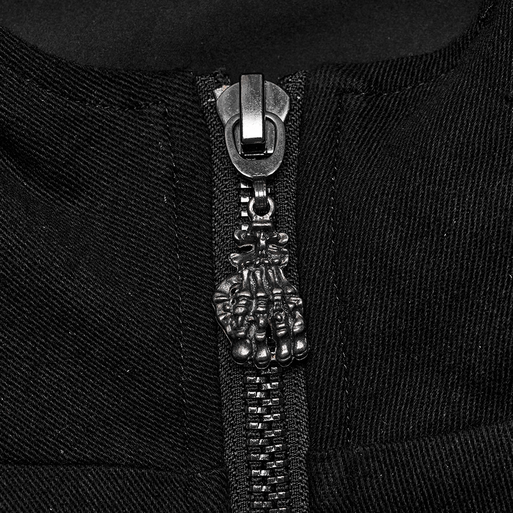 Punk-Inspired Black Short Jacket with Hollow Sleeves