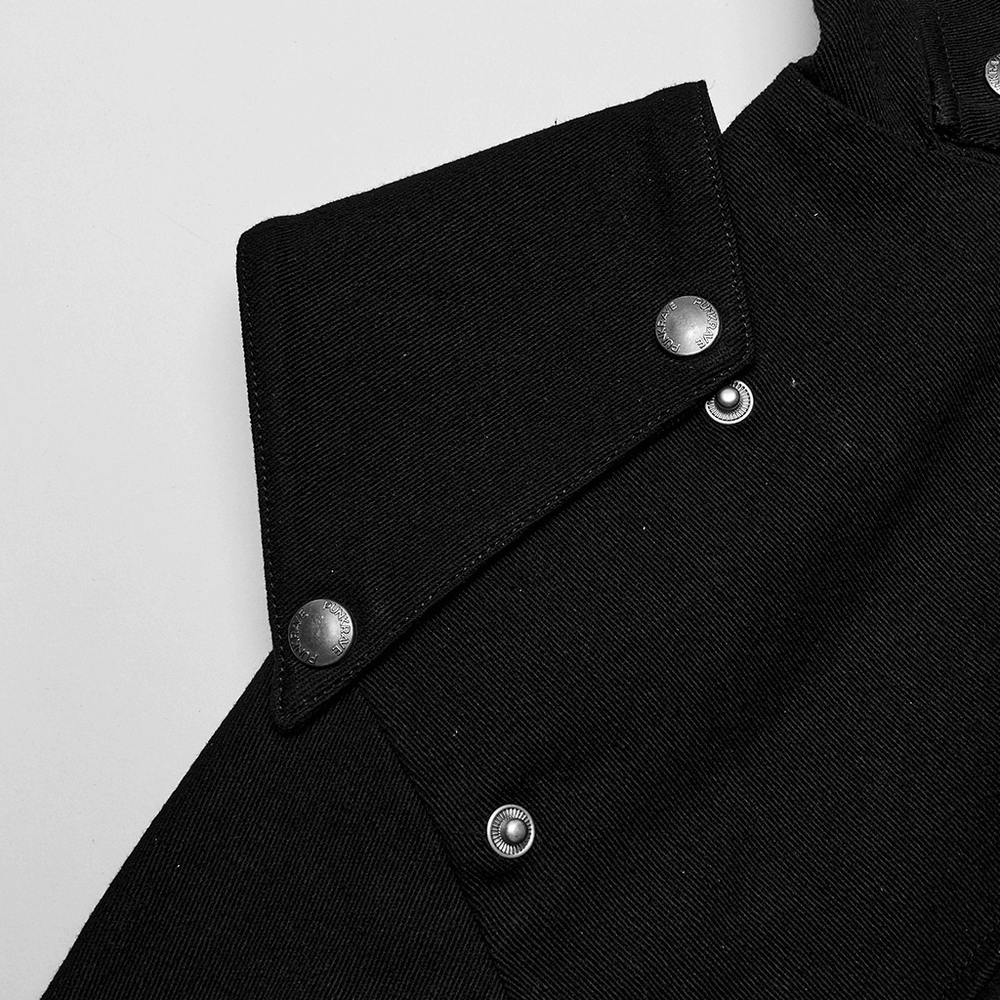 Punk-Inspired Black Short Jacket with Hollow Sleeves
