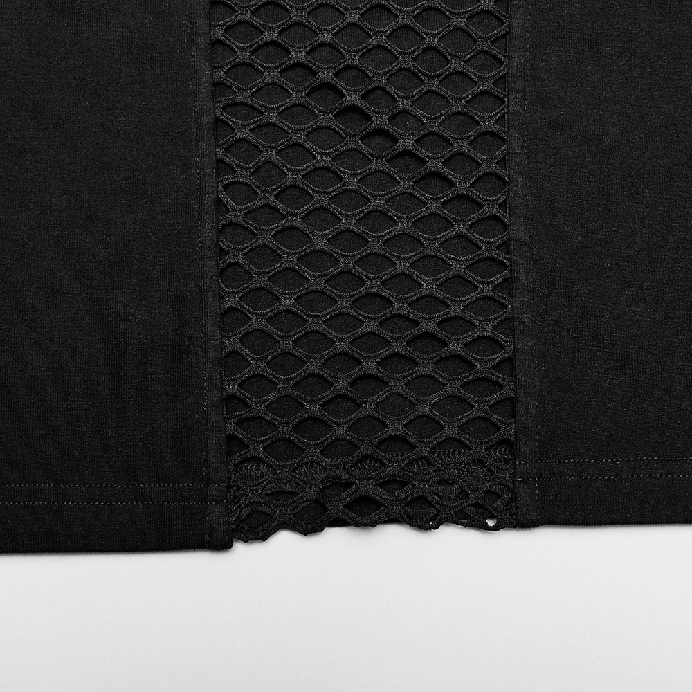 Punk-Inspired Men's Black Mesh Hoodie T-shirt