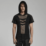 Punk-Inspired Men's Black Mesh Hoodie T-shirt