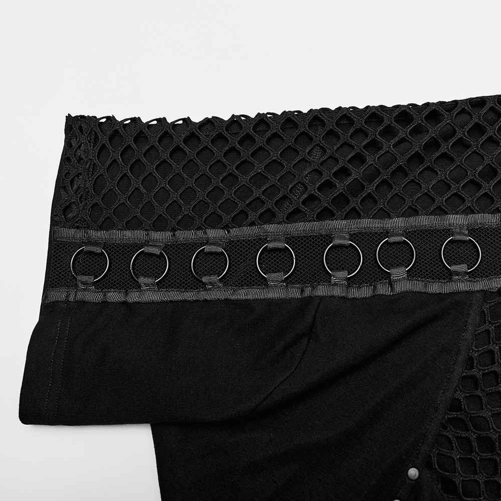 Punk-Inspired Men's Black Mesh Hoodie T-shirt