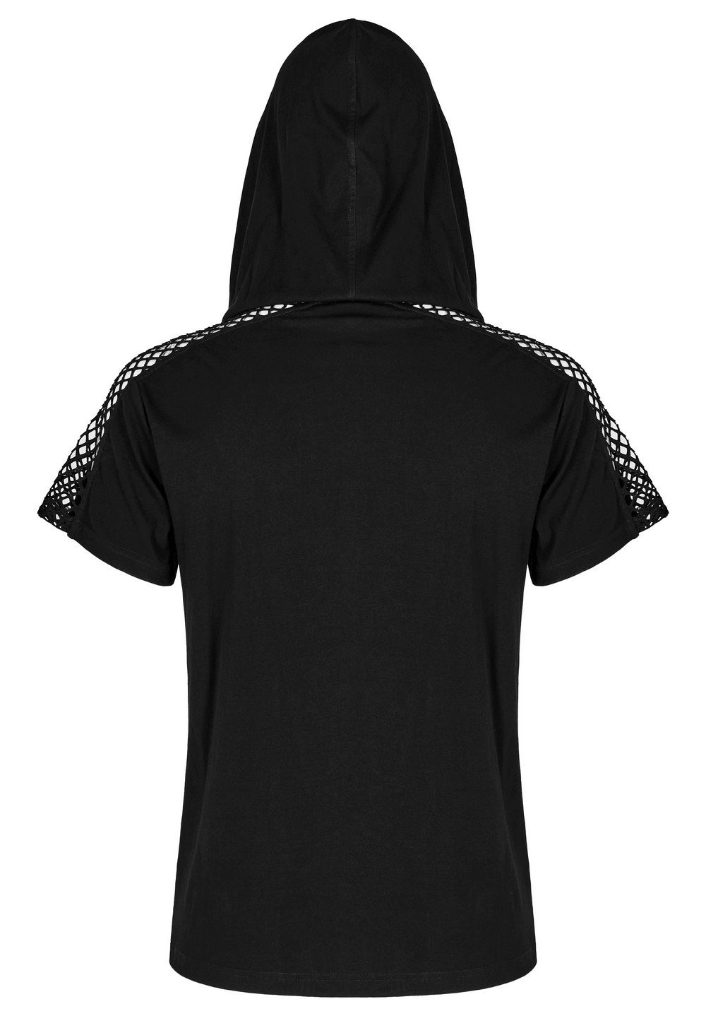 Punk-Inspired Men's Black Mesh Hoodie T-shirt