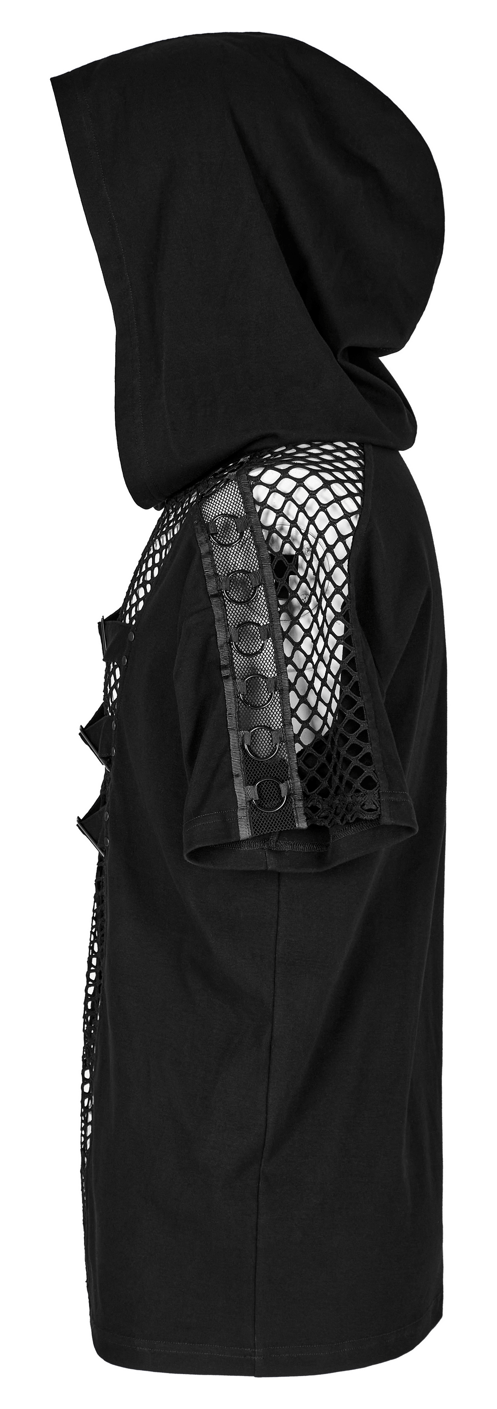 Punk-Inspired Men's Black Mesh Hoodie T-shirt
