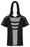 Punk-Inspired Men's Black Mesh Hoodie T-shirt