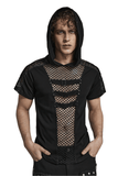Punk-Inspired Men's Black Mesh Hoodie T-shirt