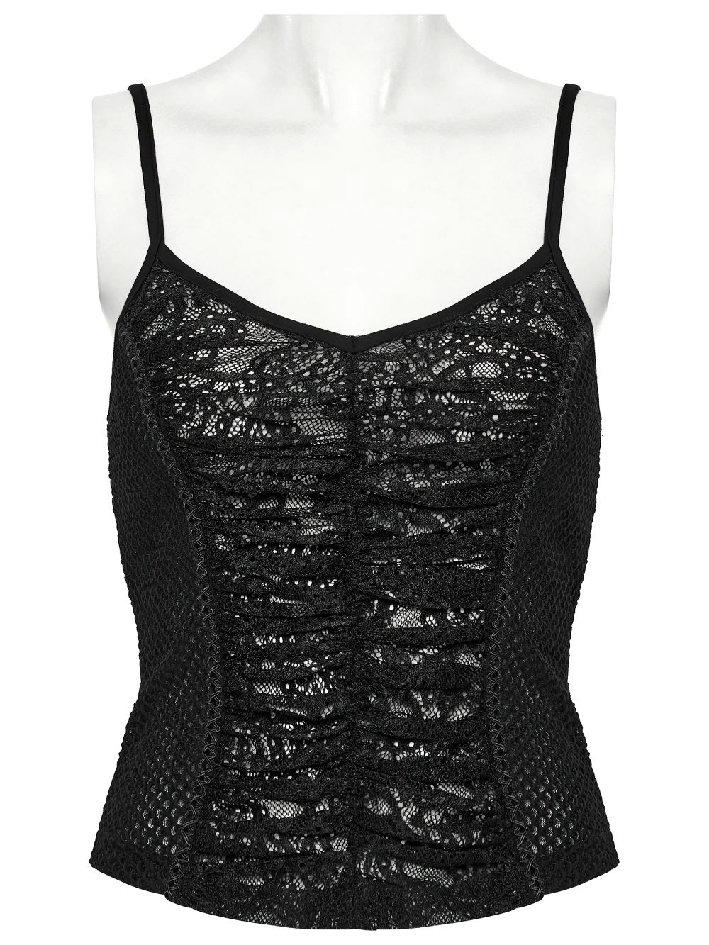 Punk Lace-Up Camisole Top with Fishnet Mesh Design
