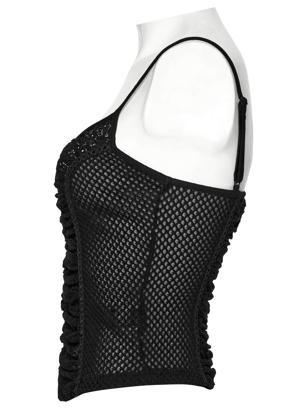 Punk Lace-Up Camisole Top with Fishnet Mesh Design