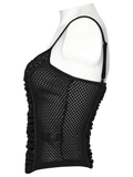 Punk Lace-Up Camisole Top with Fishnet Mesh Design