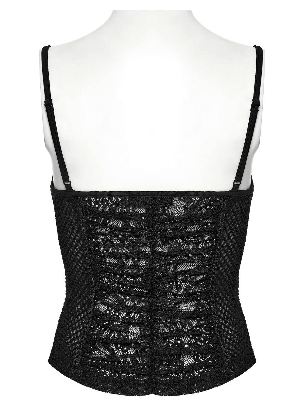 Punk Lace-Up Camisole Top with Fishnet Mesh Design