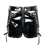 Punk Lace-Up Patent Leather Shorts: Edgy Zipper Attire