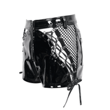 Punk Lace-Up Patent Leather Shorts: Edgy Zipper Attire