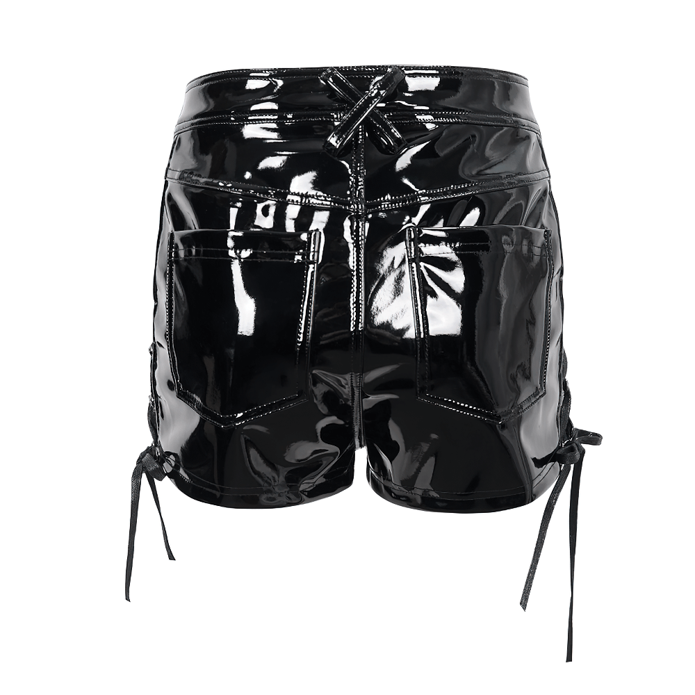 Punk Lace-Up Patent Leather Shorts: Edgy Zipper Attire