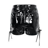 Punk Lace-Up Patent Leather Shorts: Edgy Zipper Attire
