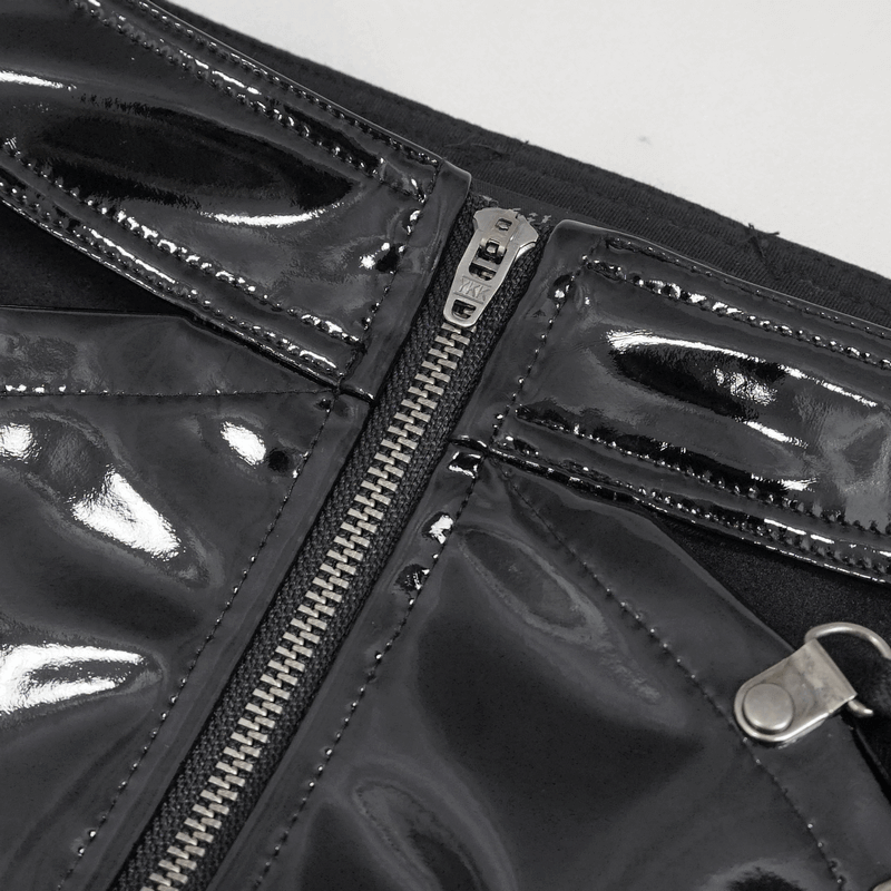 Punk Lace-Up Patent Leather Shorts: Edgy Zipper Attire