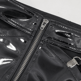 Punk Lace-Up Patent Leather Shorts: Edgy Zipper Attire