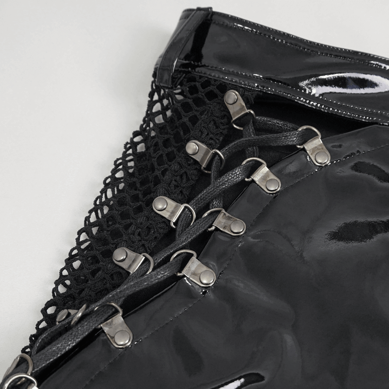 Punk Lace-Up Patent Leather Shorts: Edgy Zipper Attire