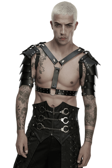 Punk Men's Black Faux Leather Shoulder Armor Harness