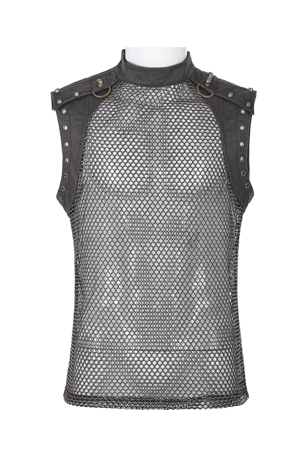 Punk Mesh Vest for Men with Shoulder Zipper Closure