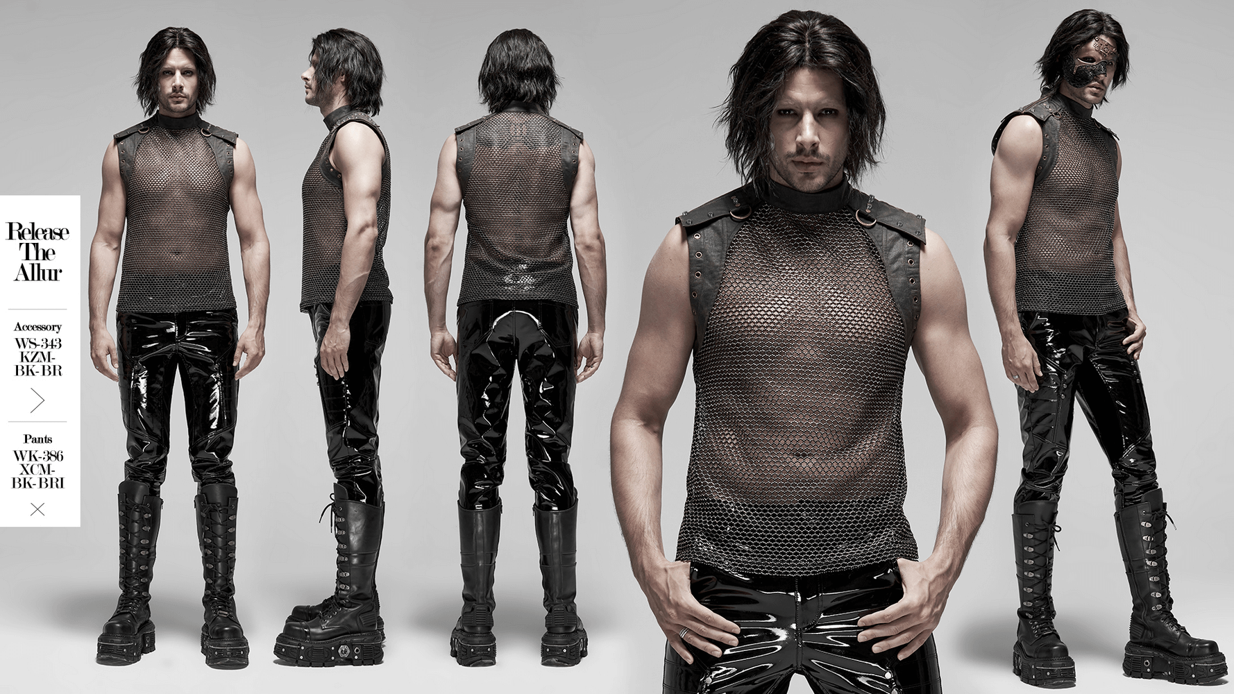 Punk Mesh Vest for Men with Shoulder Zipper Closure