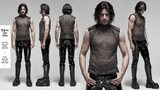 Punk Mesh Vest for Men with Shoulder Zipper Closure
