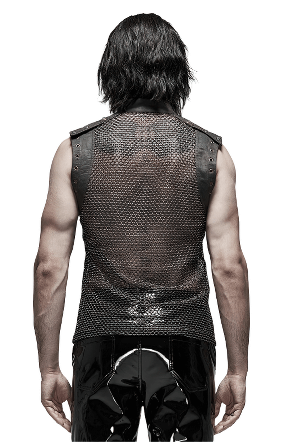 Punk Mesh Vest for Men with Shoulder Zipper Closure