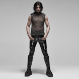 Punk Mesh Vest for Men with Shoulder Zipper Closure