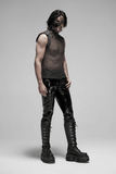 Punk Mesh Vest for Men with Shoulder Zipper Closure