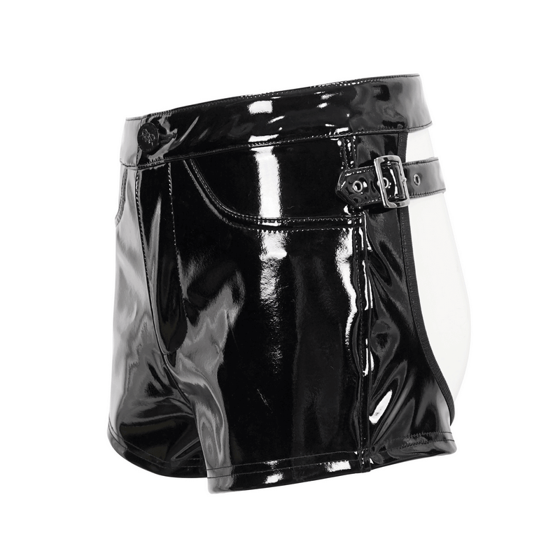 Punk PU Leather Shorts: Black Shorts with Hollow Out Detail