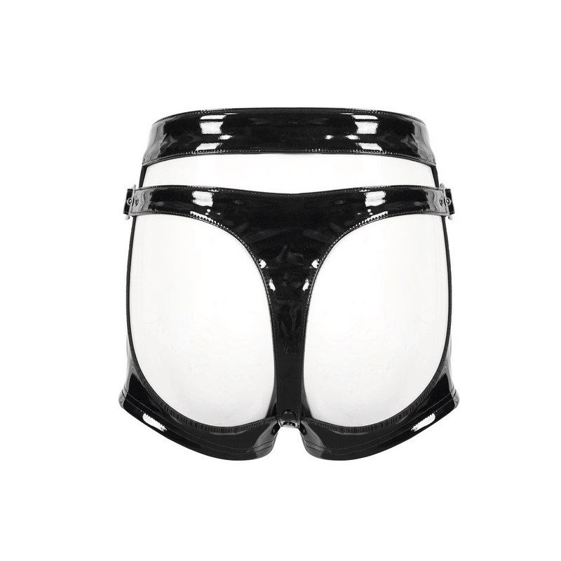 Punk PU Leather Shorts: Black Shorts with Hollow Out Detail