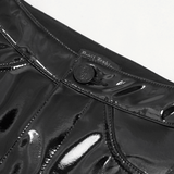 Punk PU Leather Shorts: Black Shorts with Hollow Out Detail