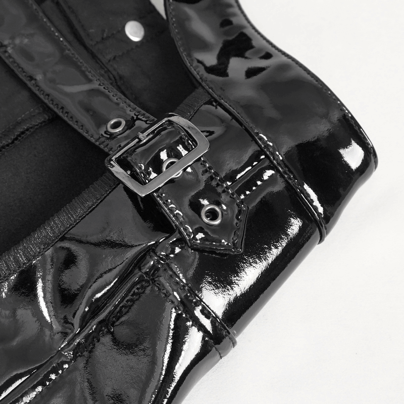 Punk PU Leather Shorts: Black Shorts with Hollow Out Detail