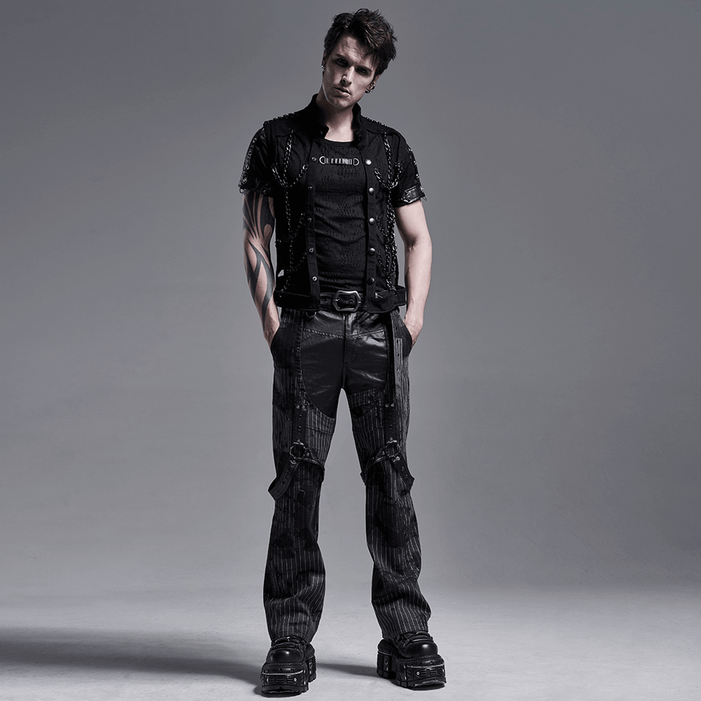 Punk Rave Style Black Warlock Chain Waistcoat